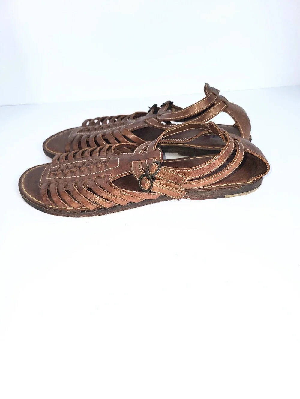 Frye Kayla Huarchi Sandals Genuine Leather Caged Gladiator Brown Size 8.5 B